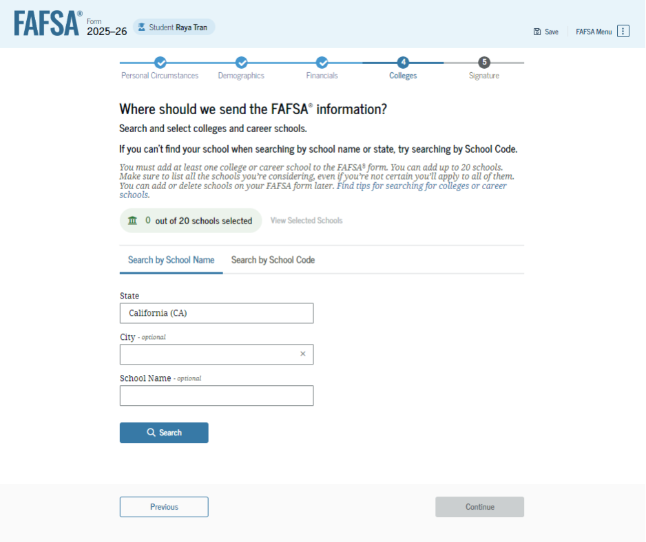 Fafsa guide screenshot 23 colleges